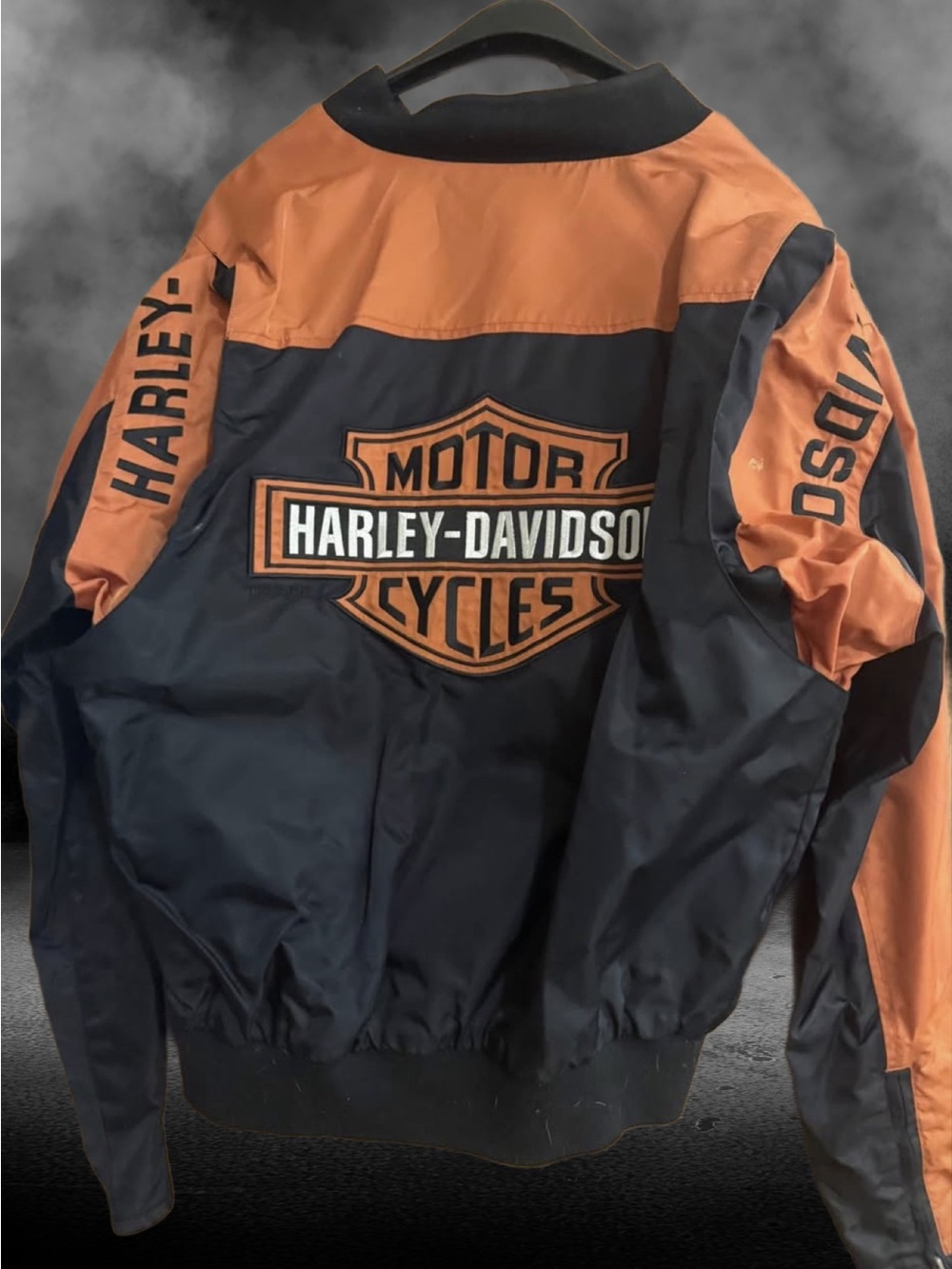 Harley-Davidson Black and Orange Motorcycles Logo Bomber Jacket Men/Med Women/Lg
